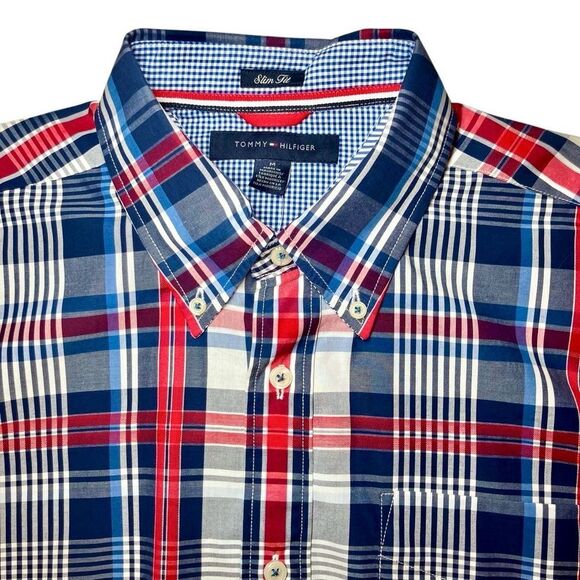 Tommy Hilfiger Slim Fit Plaid Button Down in Red/White/Blue Men’s M - Picture 1 of 10